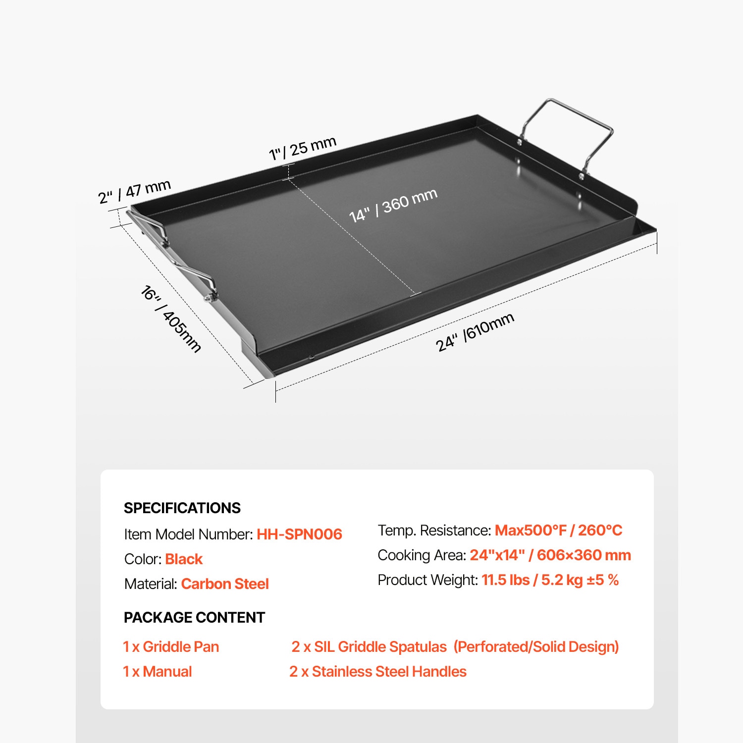 24x16 In Flat Top Griddle Carbon Steel Universal BBQ Grill Pan Cookware_voghion.com